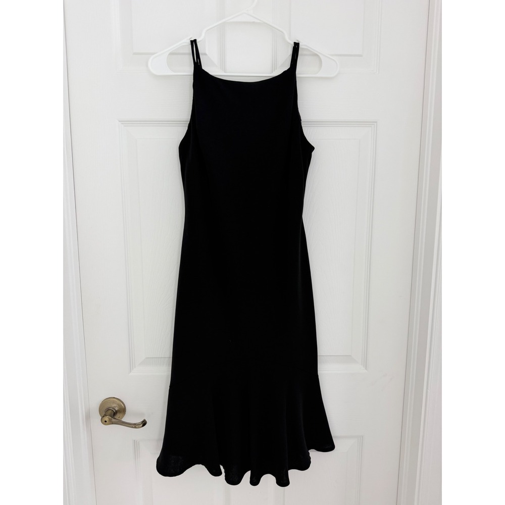 Vintage 90s Jones Black Sleeveless Founce Hem Midi Dress 4 Cocktail Minimalist